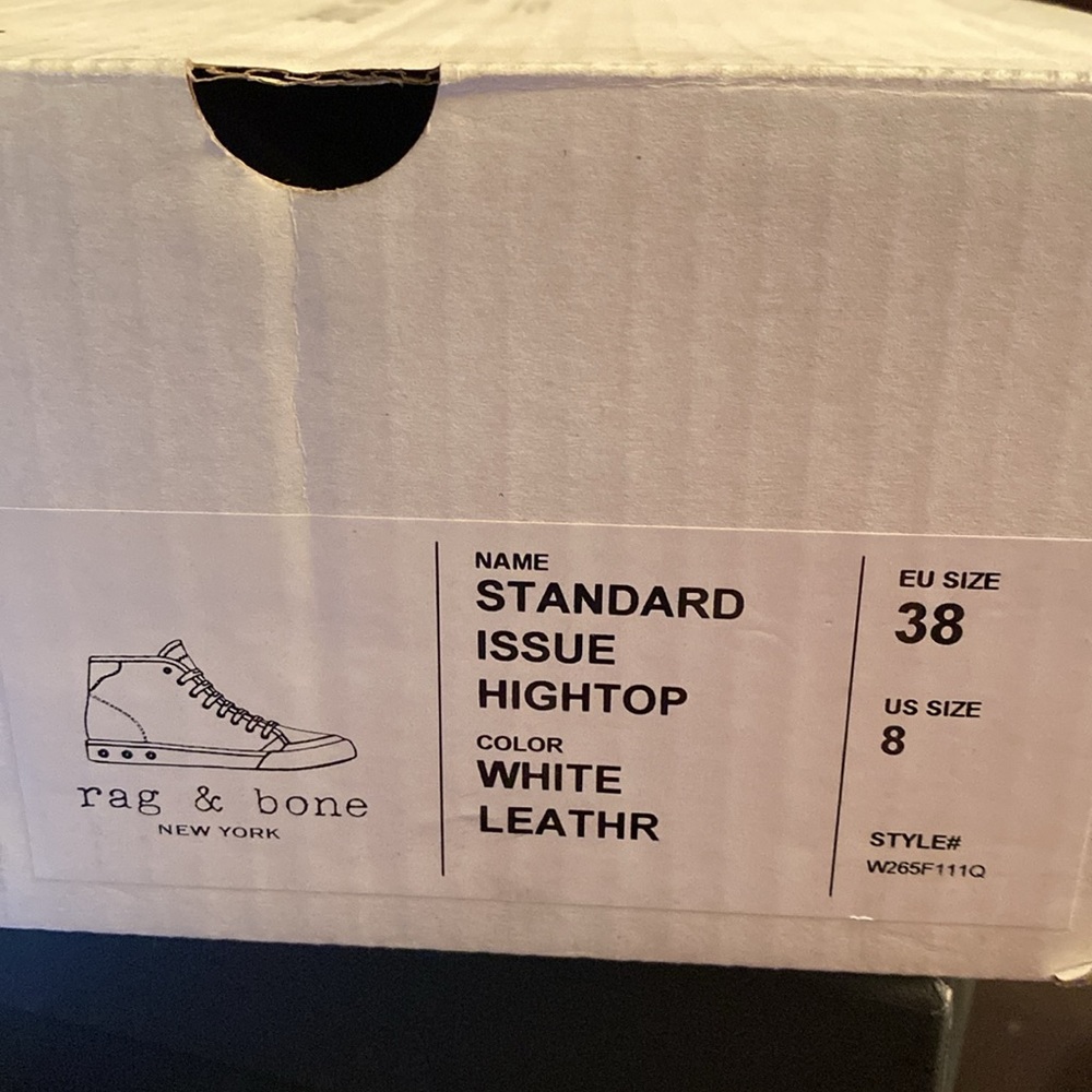 NWT rag & bone Standard Issue High Top Leather Sneakers White. Size 8/38 - Picture 8 of 9